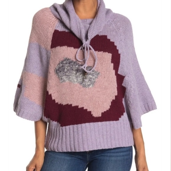Vertigo Paris Sweaters - Vertigo Wool Blend Printed Cowl Neck Sweater - Heathered Mauve Rose